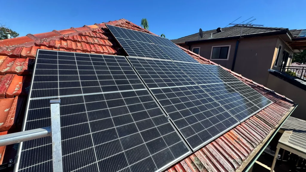 Solar panels installed on a roof in Condell Park, Sydney.