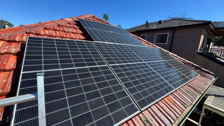 Solar panels installed on a roof in Condell Park, Sydney.